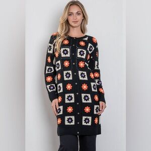 Chic Black Floral Knit Cardigan